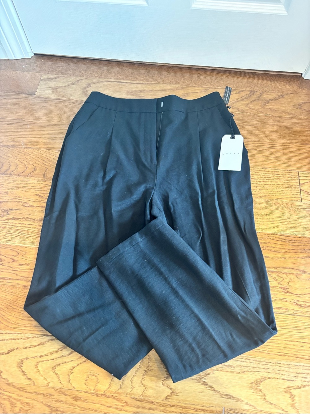 Leith Cropped Black Pull-On Wide-Leg Trousers